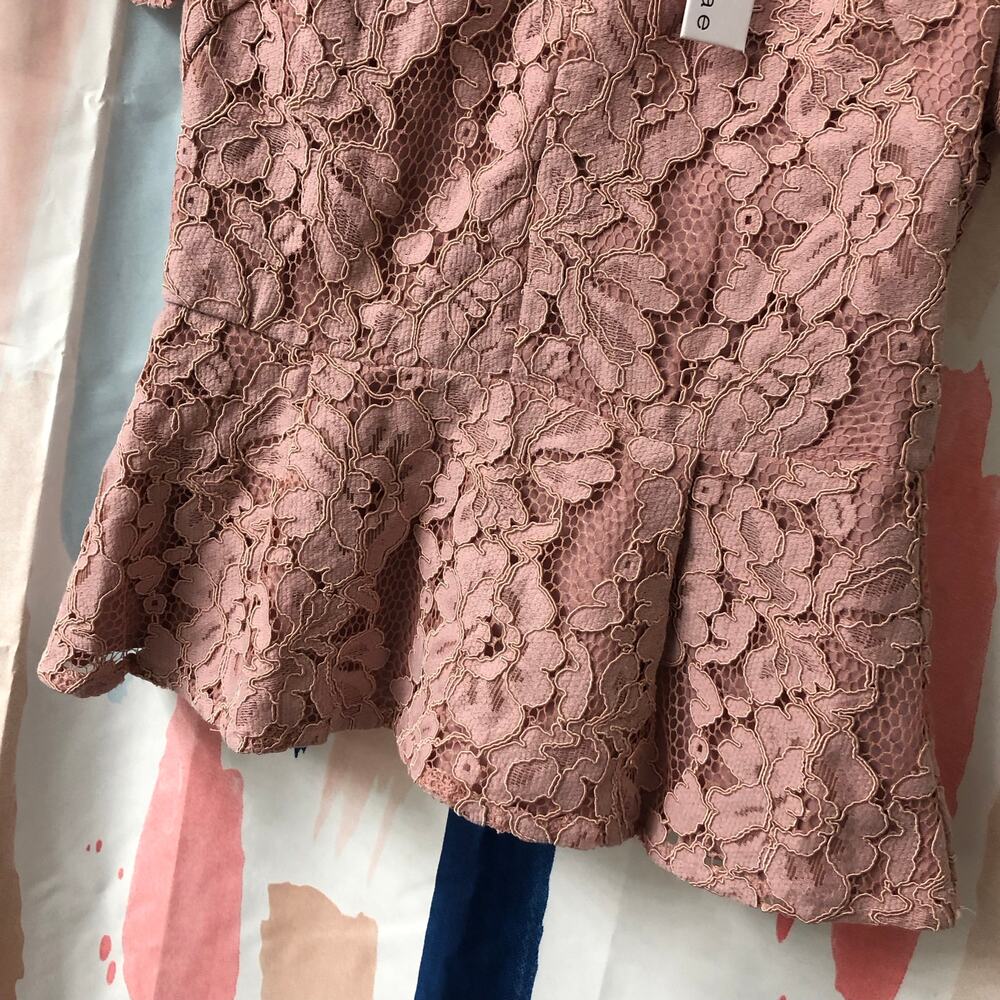 Adelyn Rae Dusty Pink Puff Sleeve Peplum Floral Lace Blouse Size XS - Picture 4 of 12